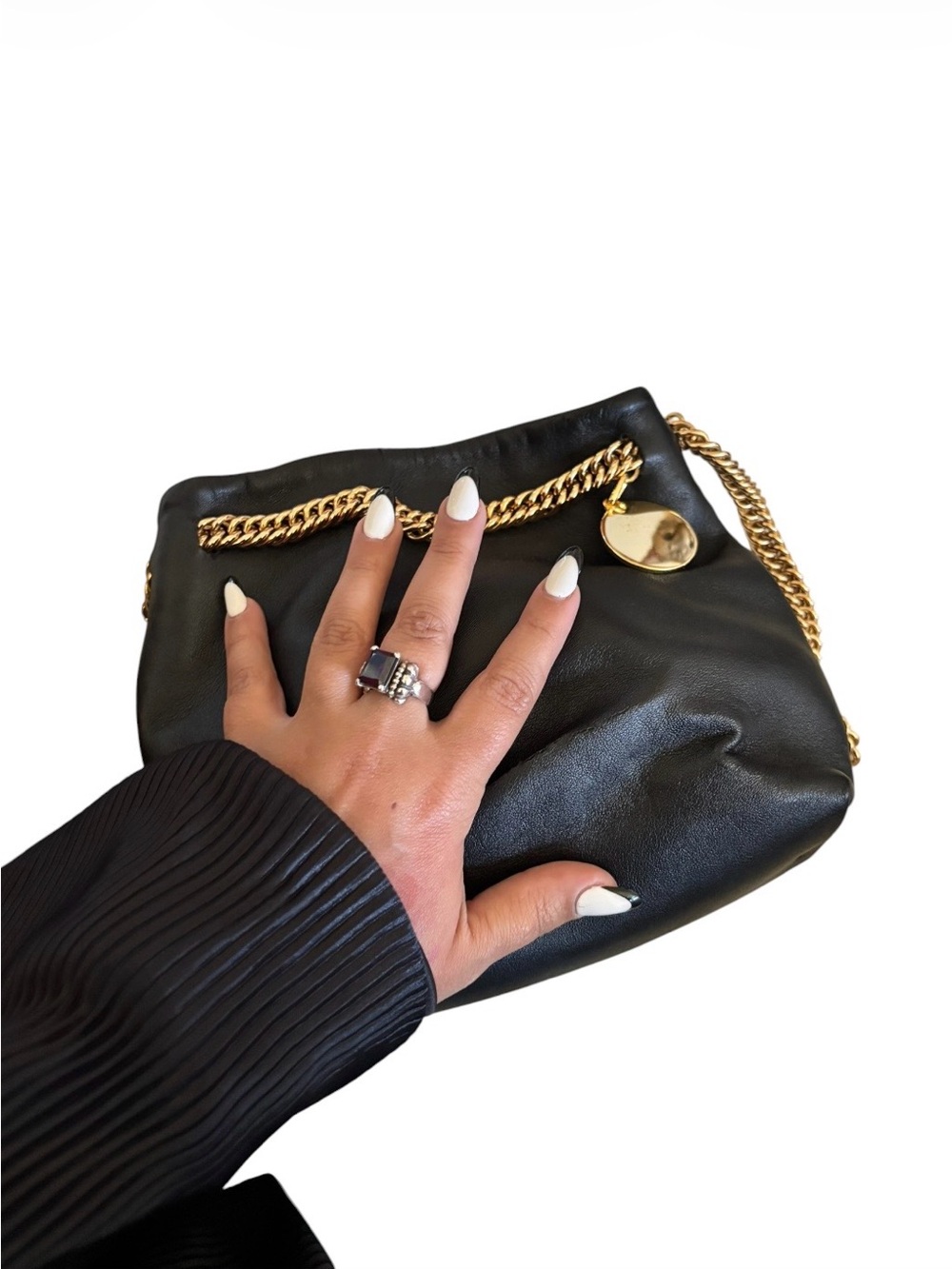 Stella McCartney Black Clutch with Gold Chain and Logo Disc - Picture 3 of 7